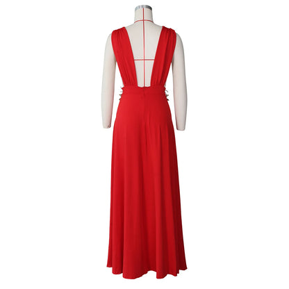 Muschibitch Abendkleid Damen Elegant Maxi Kleid Tiefer V Ausschnitt Rückenfrei Cocktailkleid