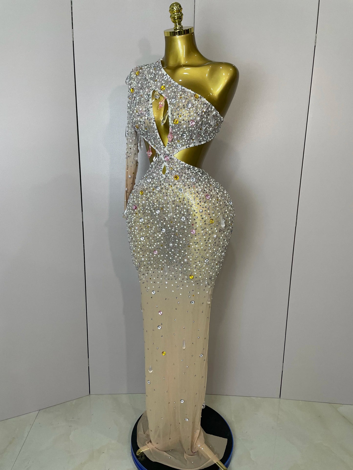 Muschibitch Luxus Dress Sexy Gala Abendkleid One Shoulder Kristall