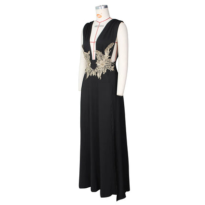 Muschibitch Abendkleid Damen Elegant Maxi Kleid Tiefer V Ausschnitt Rückenfrei Cocktailkleid