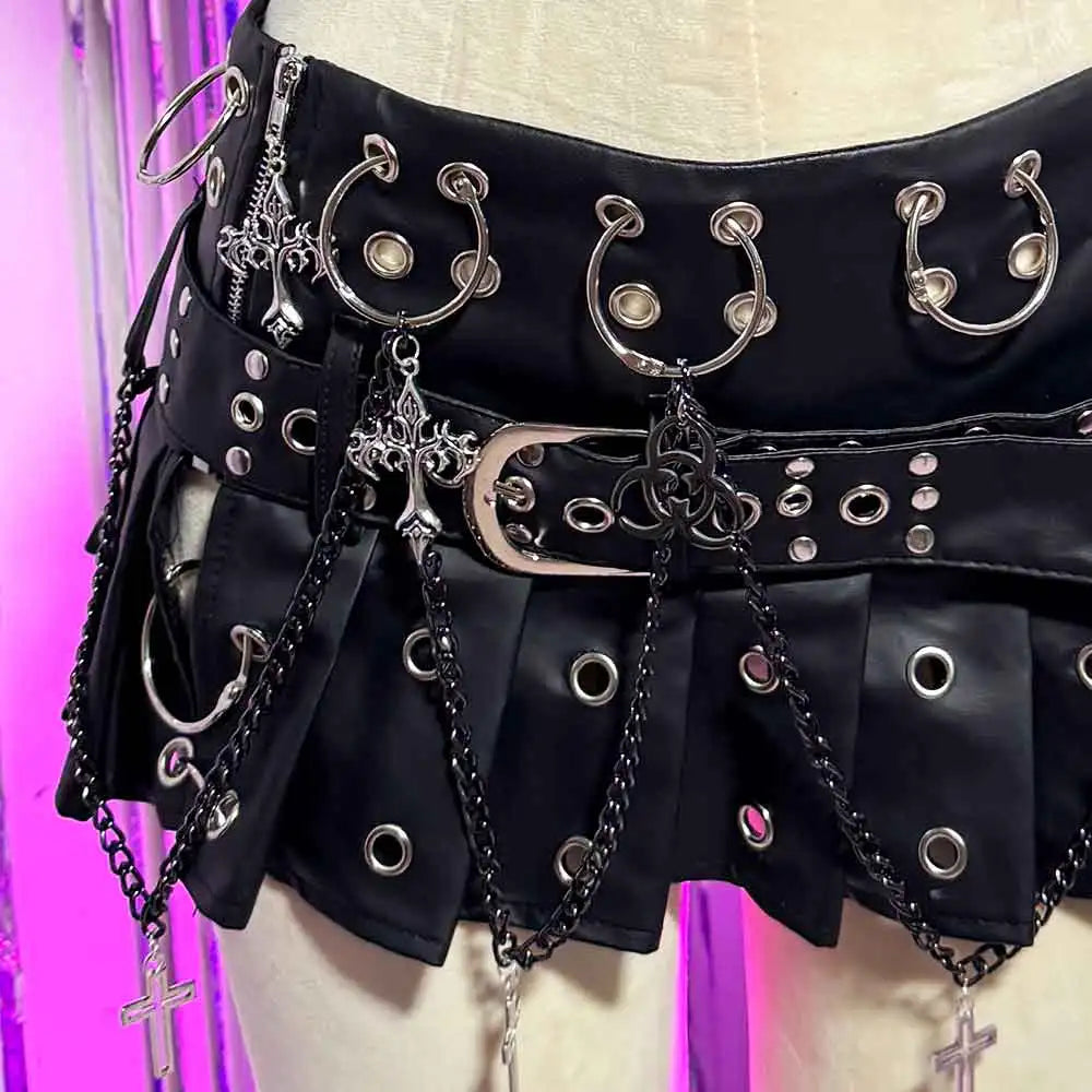 Punkgräfin Gothic Minirock Damen Schwarz mit Ketten & Nieten – Velvet Violence