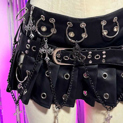 Punkgräfin Gothic Minirock Damen Schwarz mit Ketten & Nieten – Velvet Violence