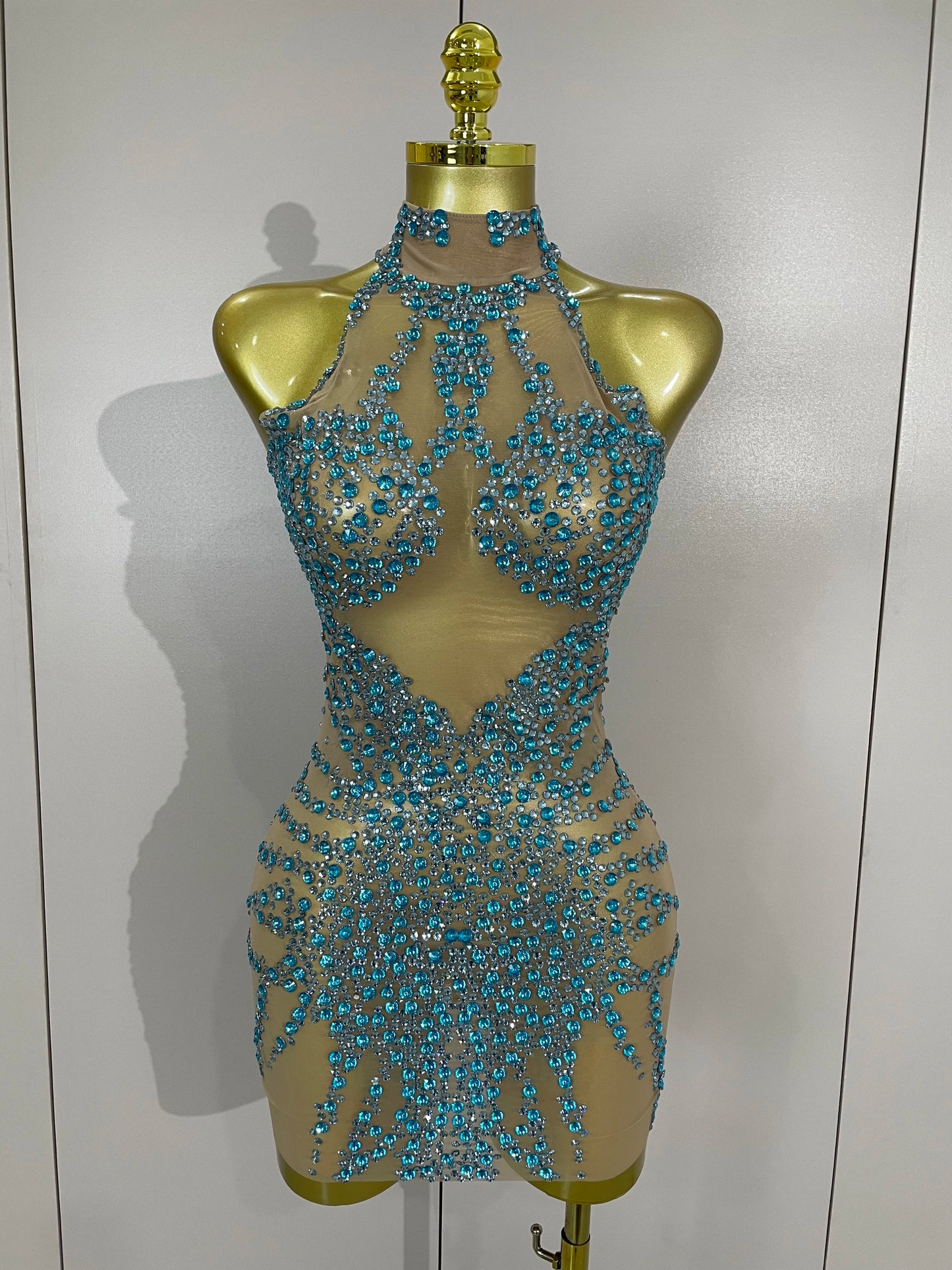 Muschibitch Sexy Strass Kleid Transparent – Mesh Club Glitzer Party Mini Dress