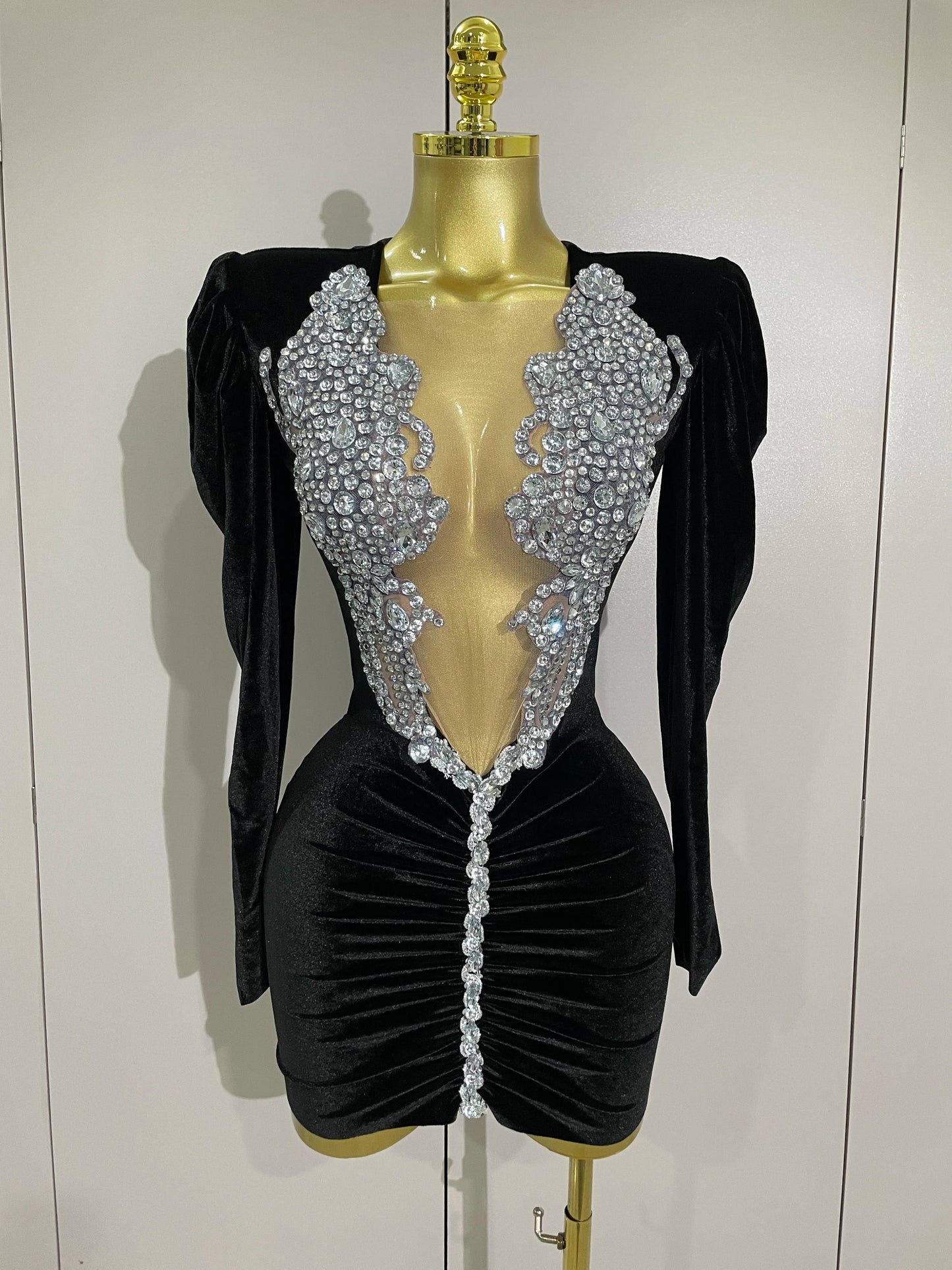 Muschibitch Luxus Mini Kleid Strass Bodycon Glam Party Dress