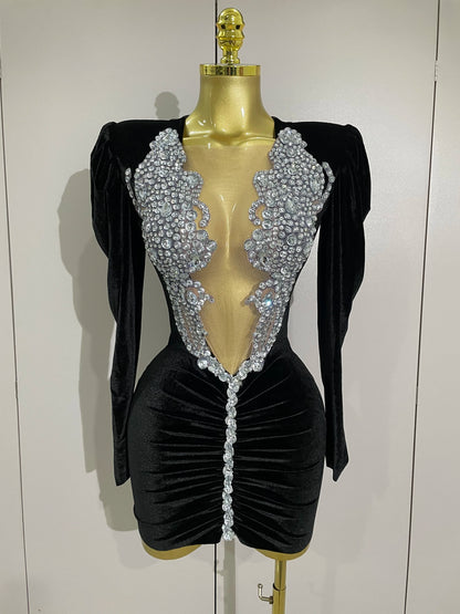 Muschibitch Luxus Mini Kleid Strass Bodycon Glam Party Dress