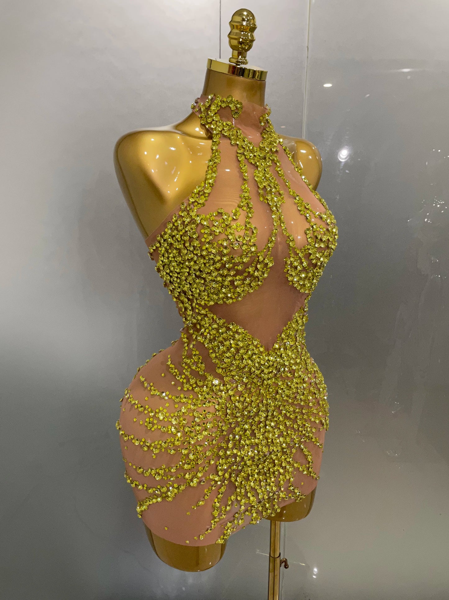 Muschibitch Sexy Strass Kleid Transparent – Mesh Club Glitzer Party Mini Dress