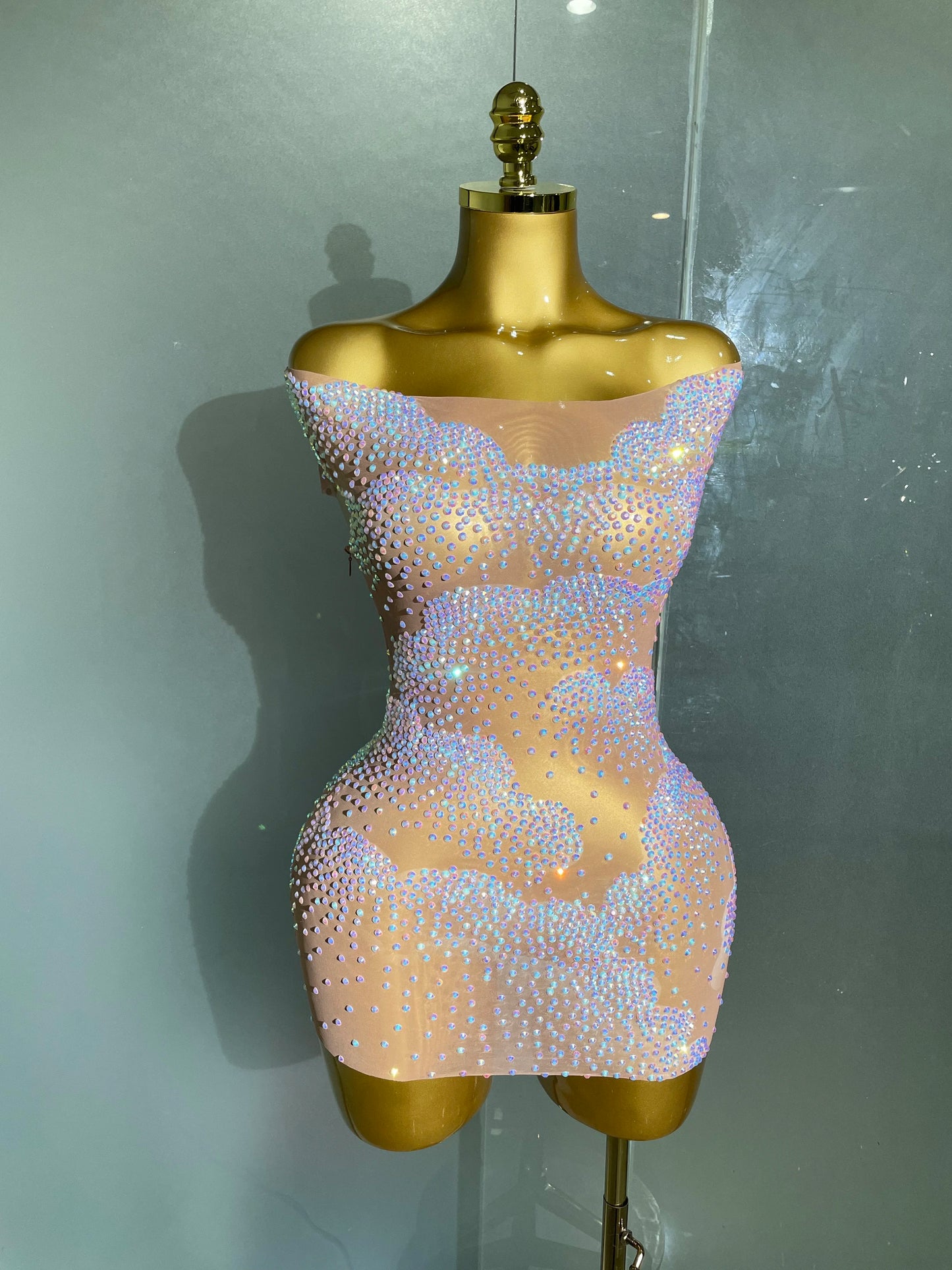 Muschibitch Luxus Sexy Perlen Mesh Mini Kleid Transparent Party Club Dress