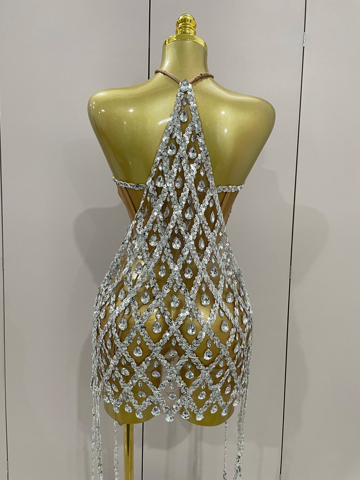 Muschibitch Sexy Pailletten Kleid Transparent – Party Club Dress Mesh Diamant Set