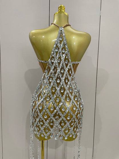 Muschibitch Sexy Pailletten Kleid Transparent – Party Club Dress Mesh Diamant Set