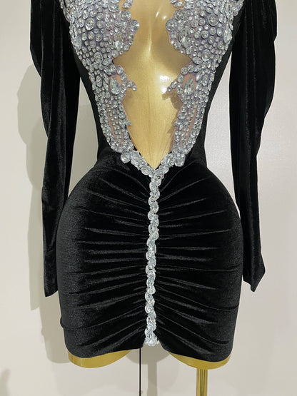 Muschibitch Luxus Mini Kleid Strass Bodycon Glam Party Dress