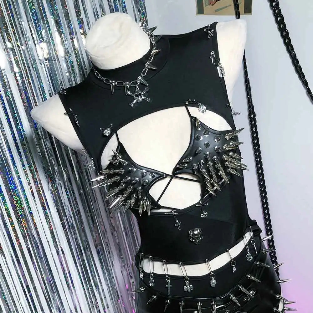 Punkgräfin Y2K Gothic Spike Top Damen – Handmade Fetish Clubwear