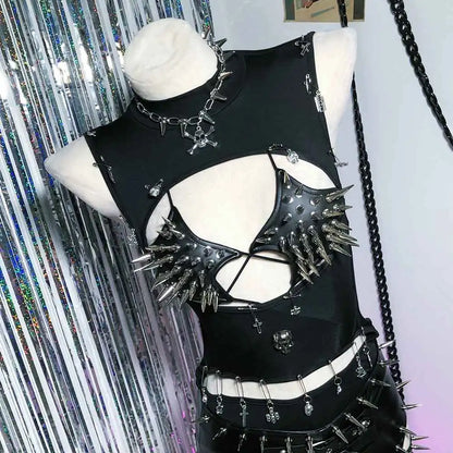 Punkgräfin Y2K Gothic Spike Top Damen – Handmade Fetish Clubwear