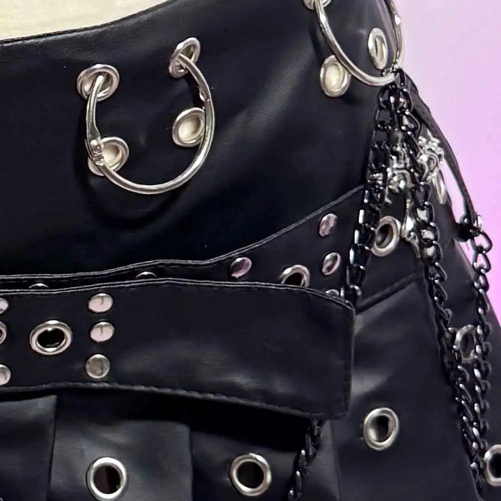 Punkgräfin Gothic Minirock Damen Schwarz mit Ketten & Nieten – Velvet Violence
