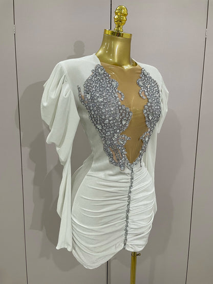 Muschibitch Luxus Mini Kleid Strass Bodycon Glam Party Dress