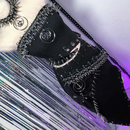 Punkgräfin Gothic Strapless Kleid – Y2K O-Ring Nieten Dress