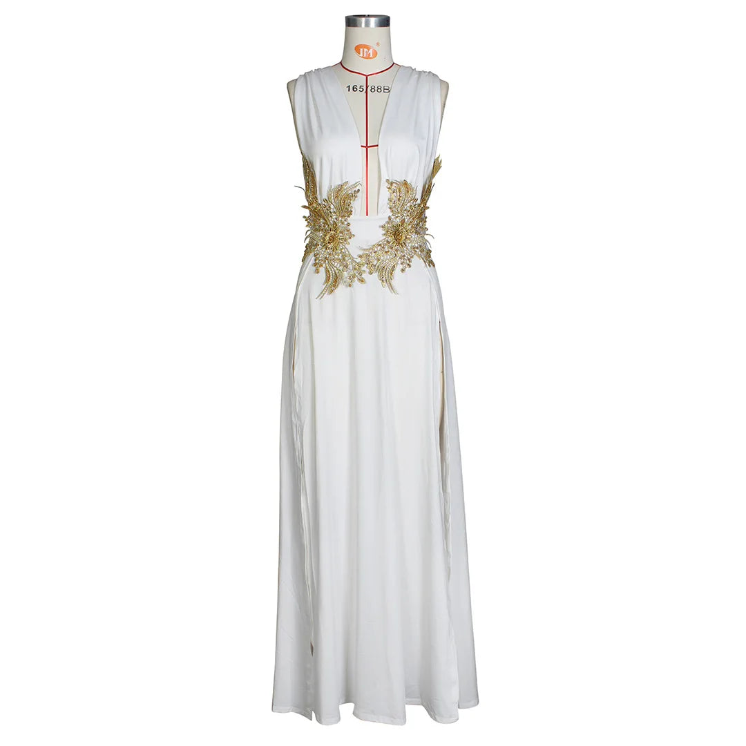 Muschibitch Abendkleid Damen Elegant Maxi Kleid Tiefer V Ausschnitt Rückenfrei Cocktailkleid