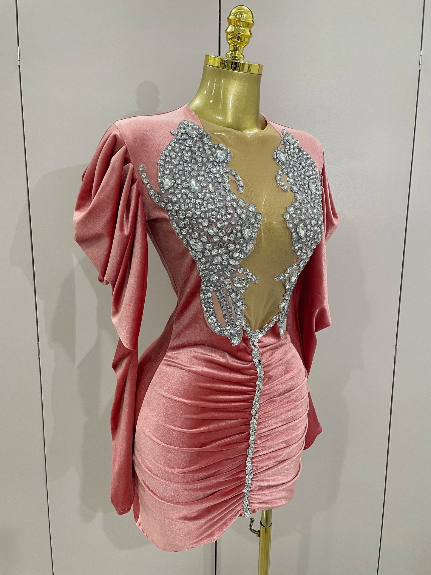 Muschibitch Luxus Mini Kleid Strass Bodycon Glam Party Dress