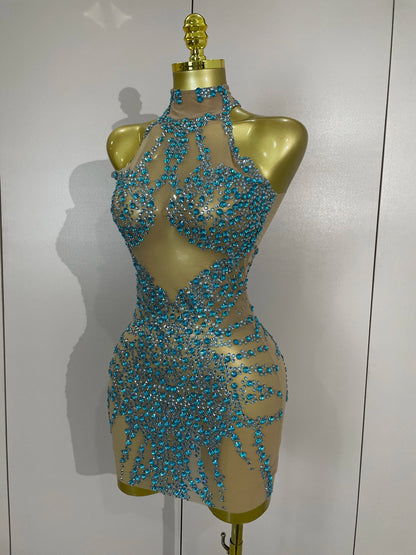 Muschibitch Sexy Strass Kleid Transparent – Mesh Club Glitzer Party Mini Dress