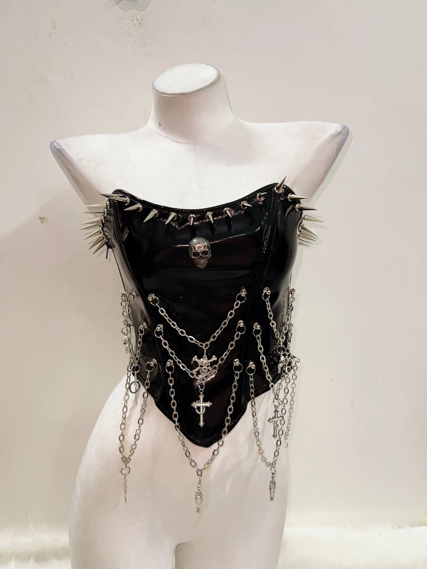 Punkgräfin Bustier Top – Gothic Punk Y2K Skull Tank Velvet Violence