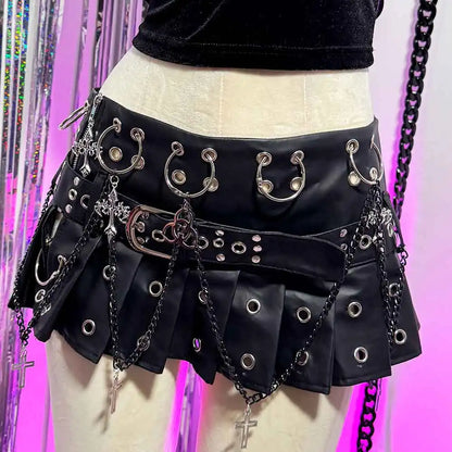 Punkgräfin Gothic Minirock Damen Schwarz mit Ketten & Nieten – Velvet Violence