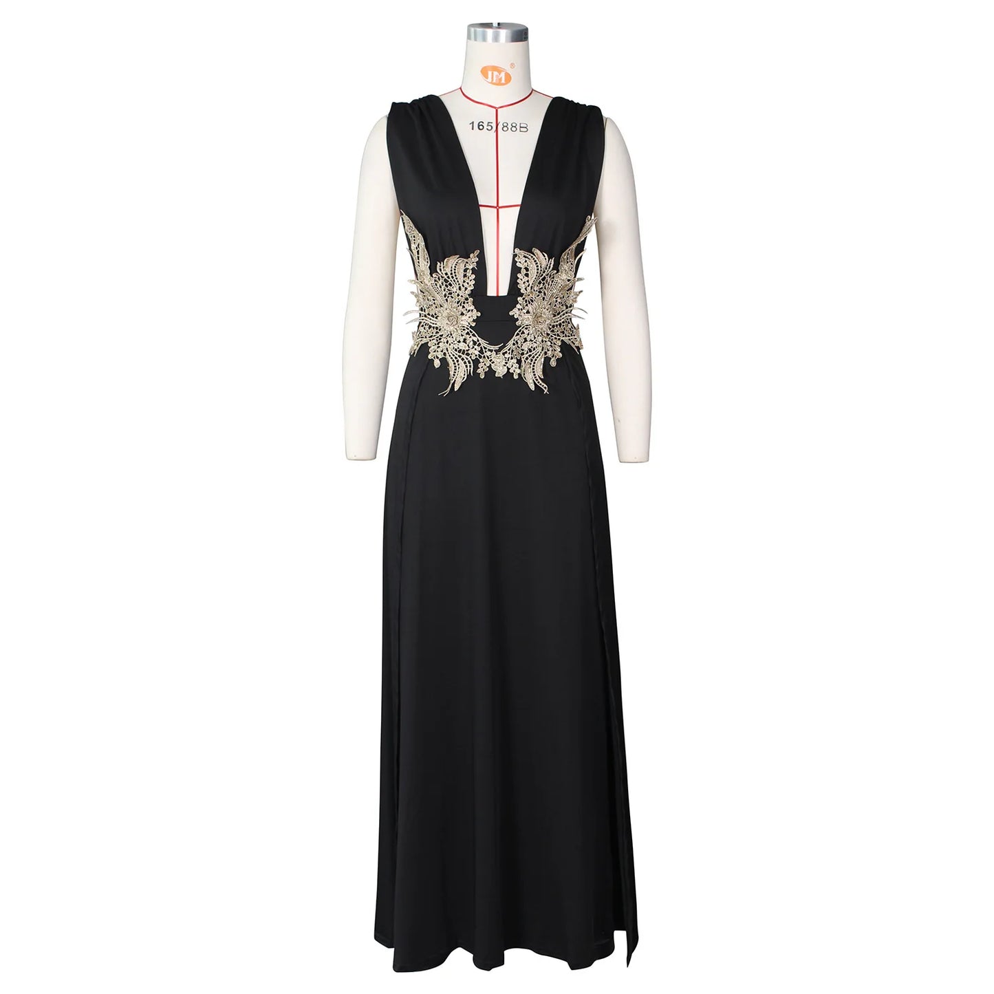 Muschibitch Abendkleid Damen Elegant Maxi Kleid Tiefer V Ausschnitt Rückenfrei Cocktailkleid