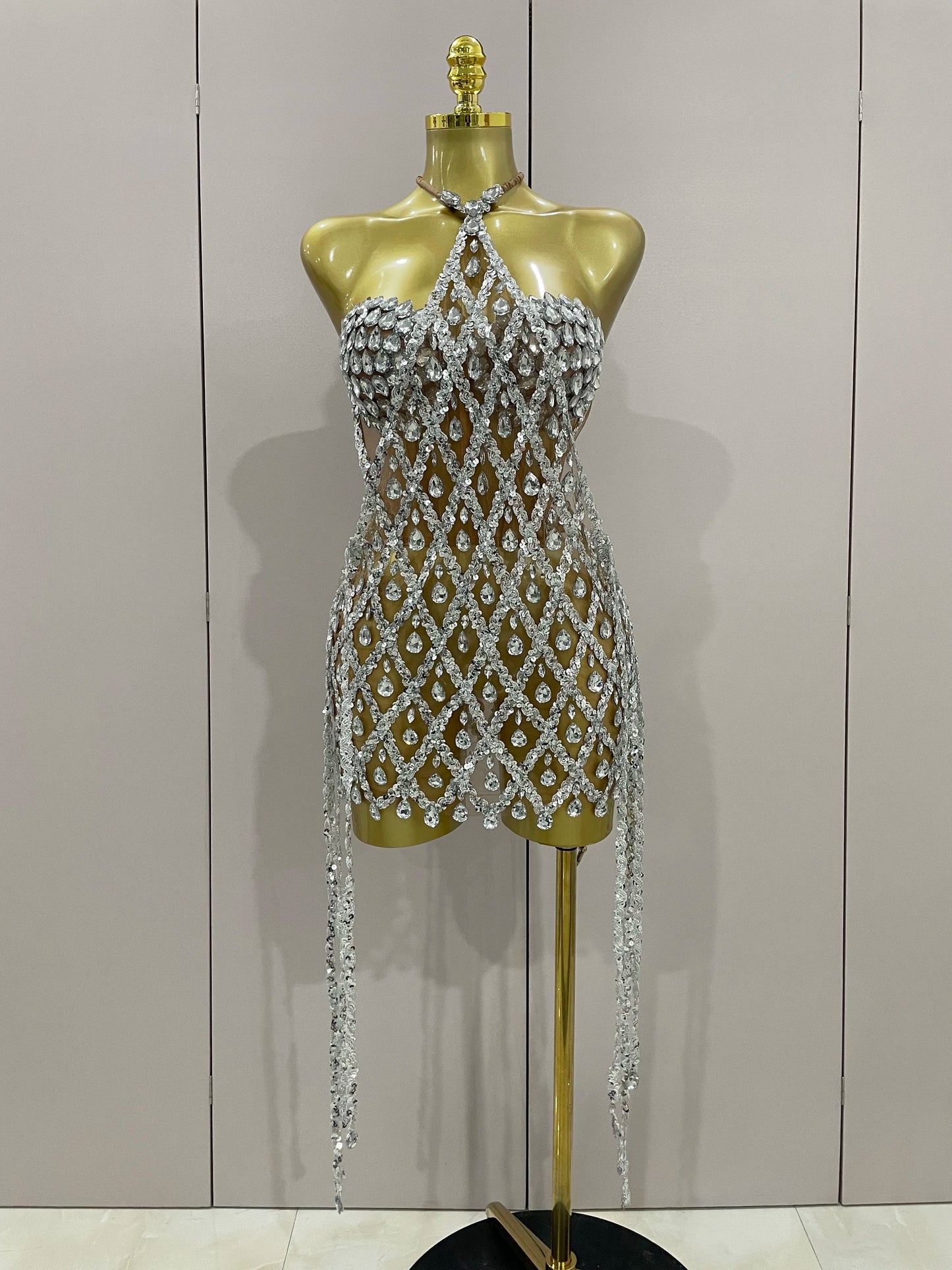 Muschibitch Sexy Pailletten Kleid Transparent – Party Club Dress Mesh Diamant Set