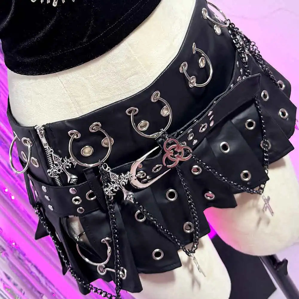 Punkgräfin Gothic Minirock Damen Schwarz mit Ketten & Nieten – Velvet Violence