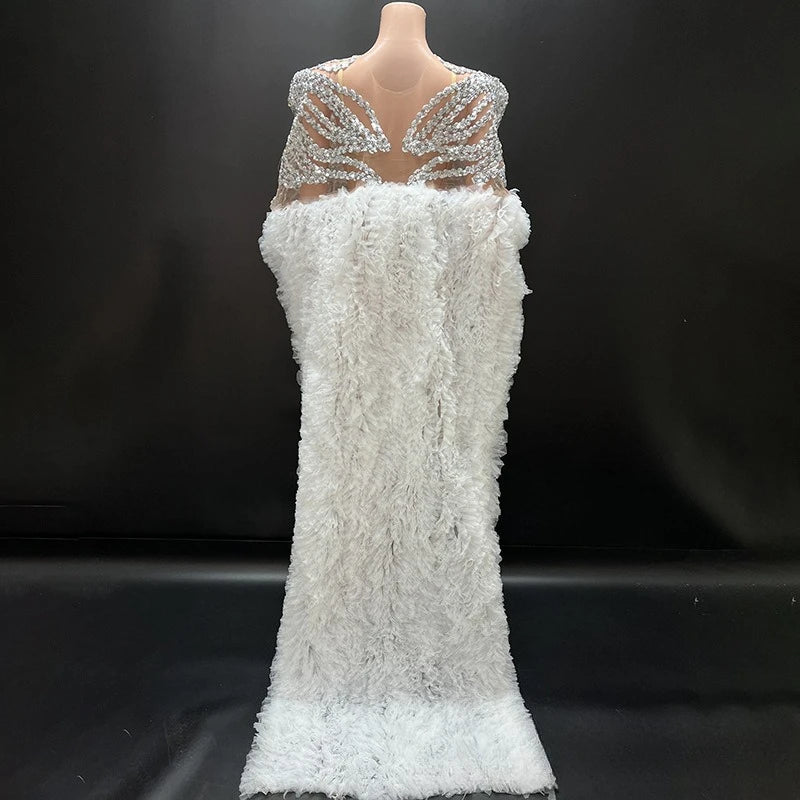 Muschibitch Silber Strass Glitzer Minikleid, Transparentes Mesh Partykleid, Sexy Gala Kleid, NYE Clubwear