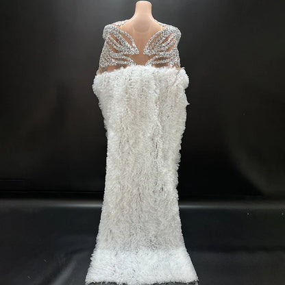 Muschibitch Silber Strass Glitzer Minikleid, Transparentes Mesh Partykleid, Sexy Gala Kleid, NYE Clubwear