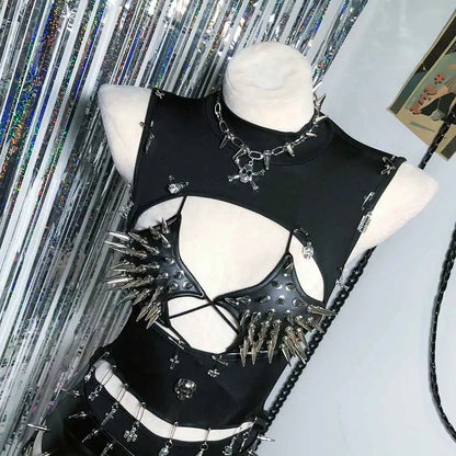 Punkgräfin Y2K Gothic Spike Top Damen – Handmade Fetish Clubwear