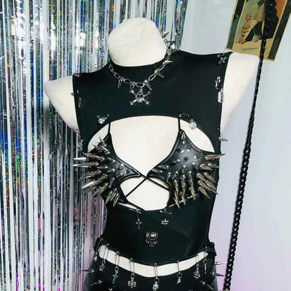 Punkgräfin Y2K Gothic Spike Top Damen – Handmade Fetish Clubwear