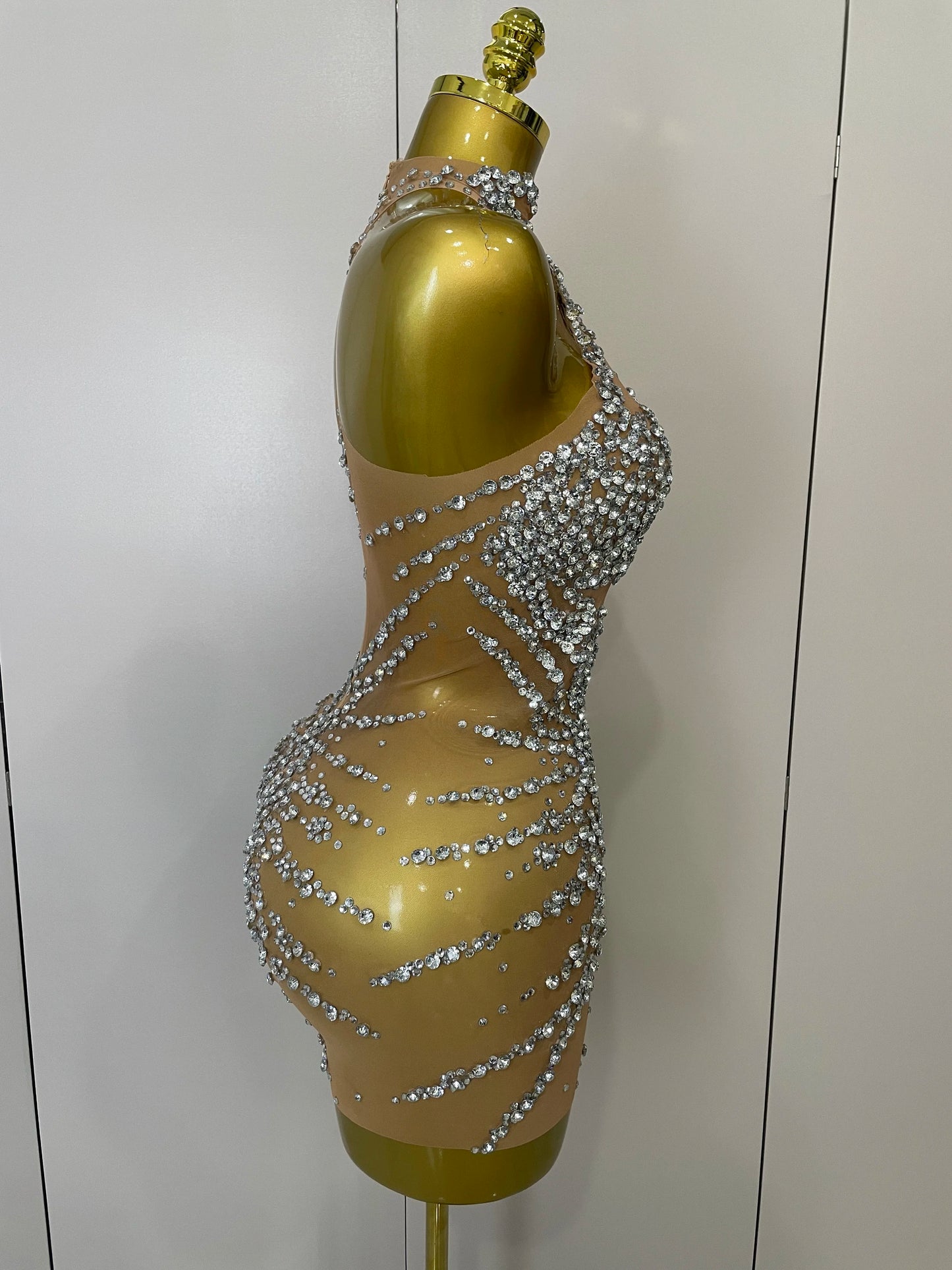 Muschibitch Sexy Strass Kleid Transparent – Mesh Club Glitzer Party Mini Dress