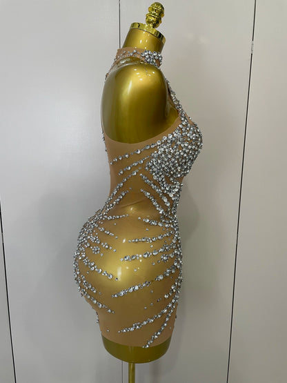 Muschibitch Sexy Strass Kleid Transparent – Mesh Club Glitzer Party Mini Dress