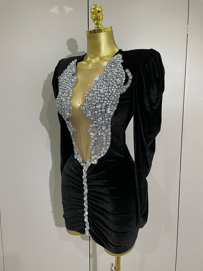 Muschibitch Luxus Mini Kleid Strass Bodycon Glam Party Dress