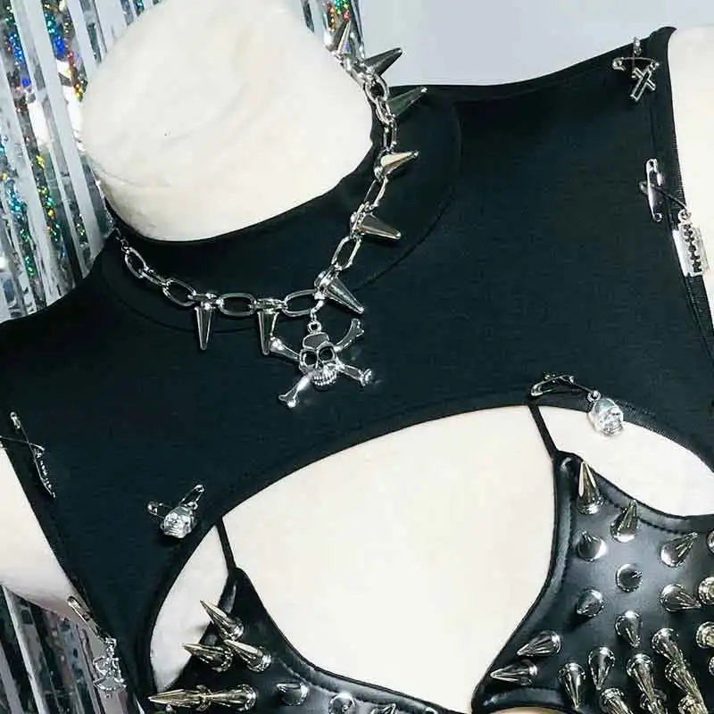 Punkgräfin Y2K Gothic Spike Top Damen – Handmade Fetish Clubwear