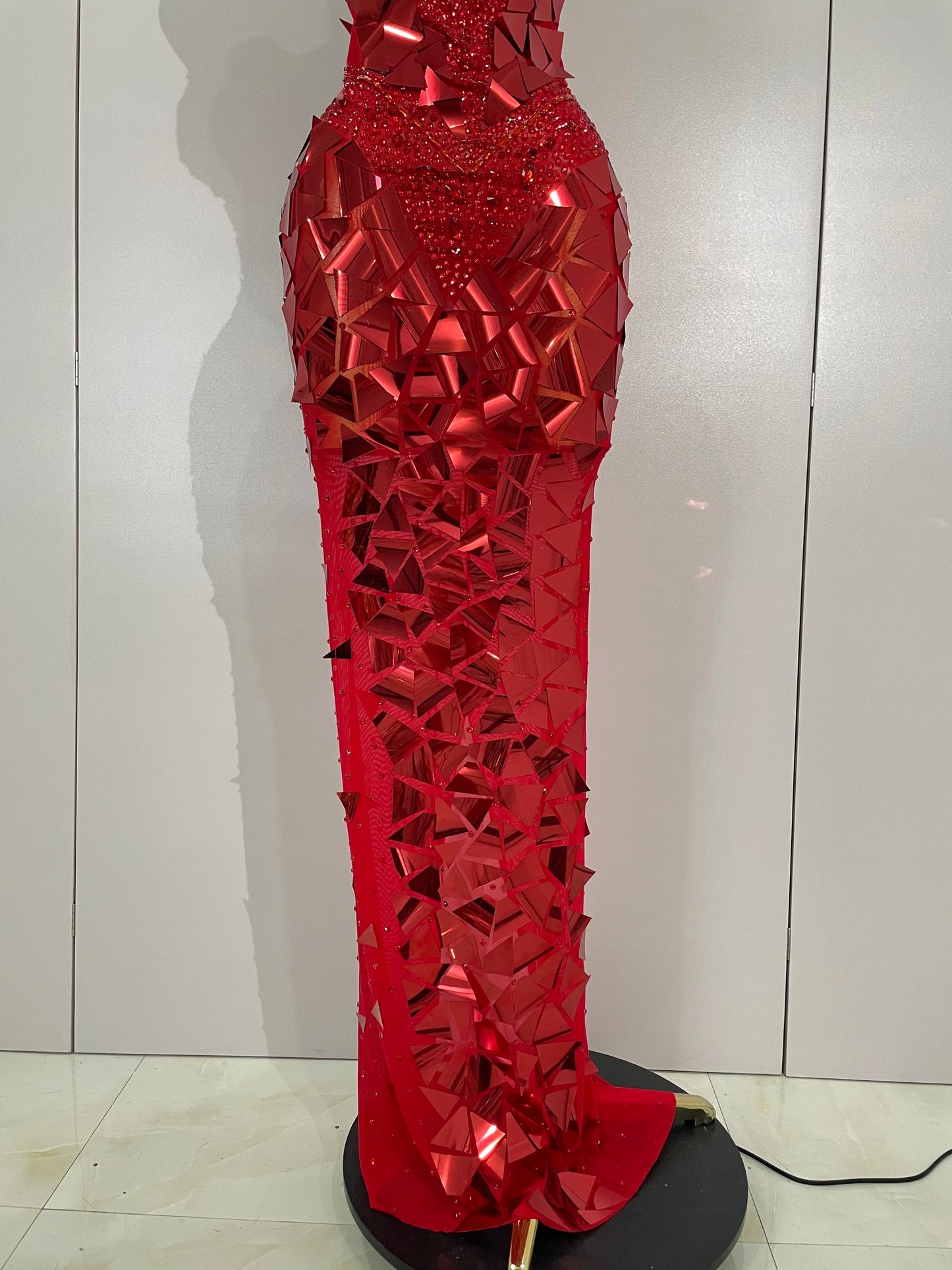 Muschibitch Luxus Abendkleid Rot Strass Spiegel Bodycon Glam Dress