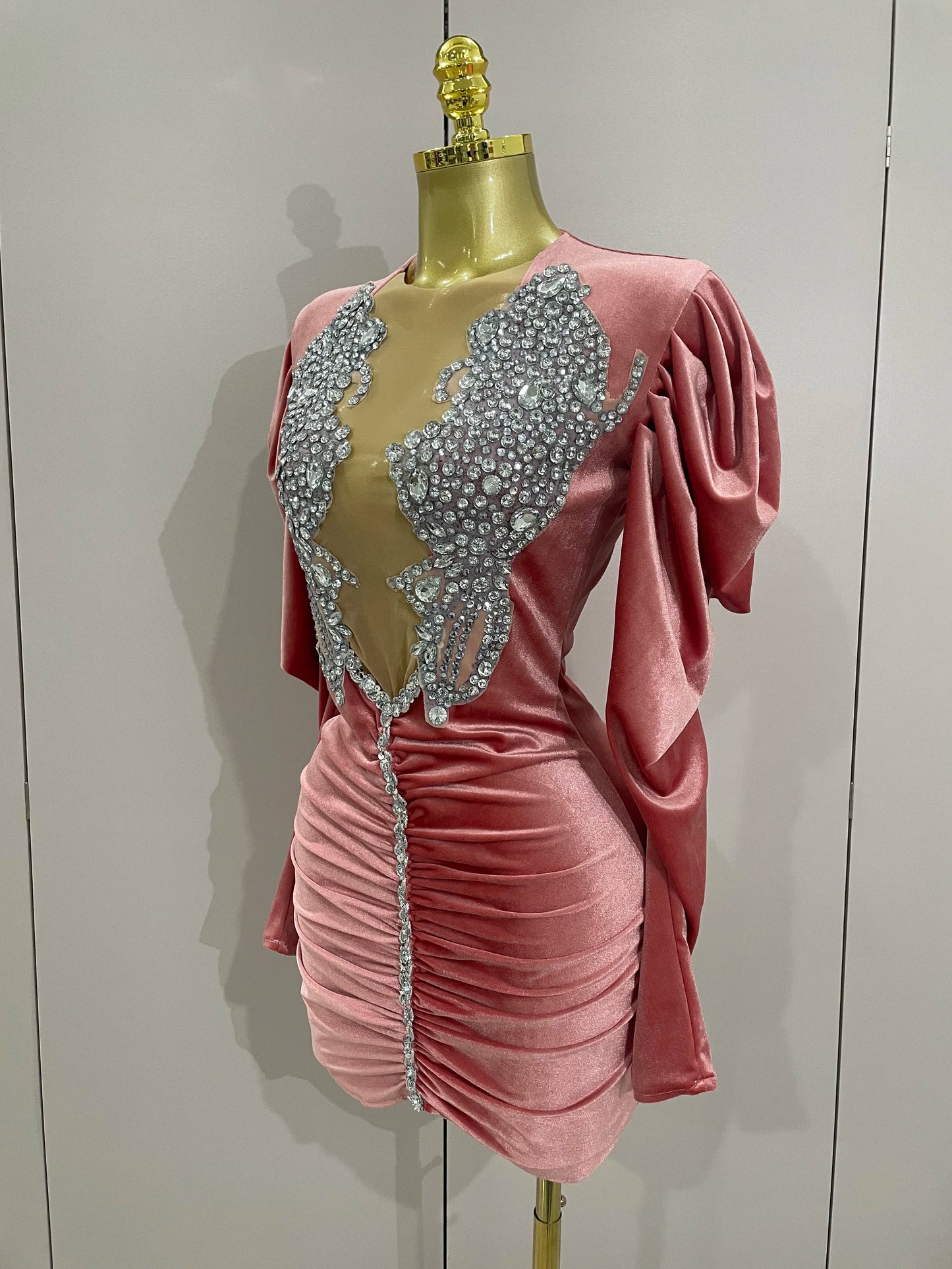Muschibitch Luxus Mini Kleid Strass Bodycon Glam Party Dress