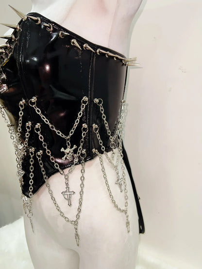 Punkgräfin Bustier Top – Gothic Punk Y2K Skull Tank Velvet Violence