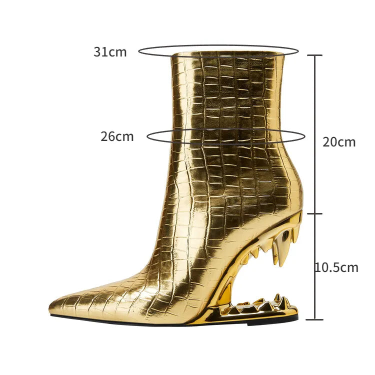 Muschibitch Tiger Heel Boots – Luxus Gold Punk Designer Stiefel