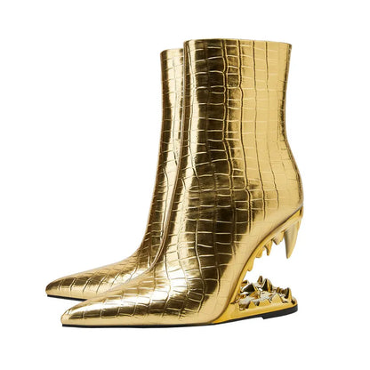 Muschibitch Tiger Heel Boots – Luxus Gold Punk Designer Stiefel