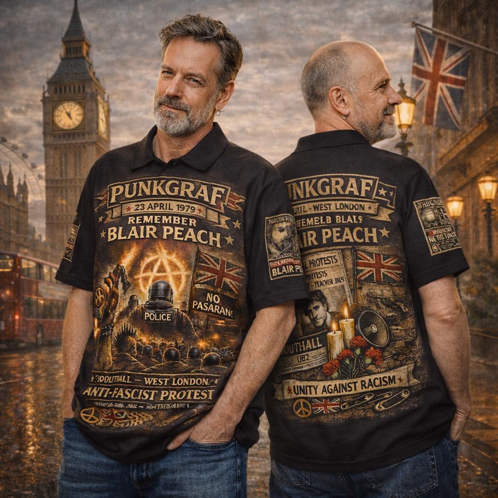 Punkgraf Blair Peach Poloshirt, Southall 1979 Polo Punk Protest Memorial Shirt