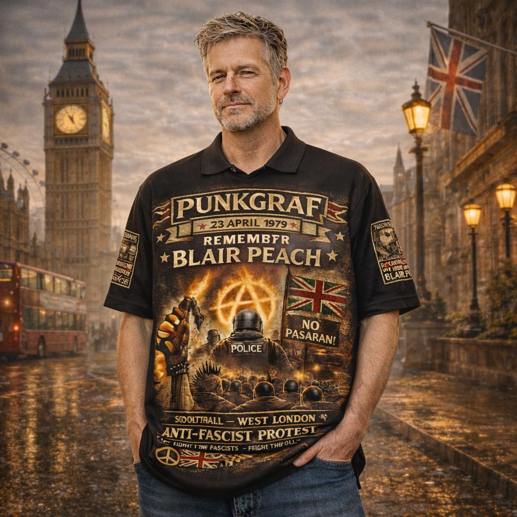 Punkgraf Blair Peach Poloshirt, Southall 1979 Polo Punk Protest Memorial Shirt