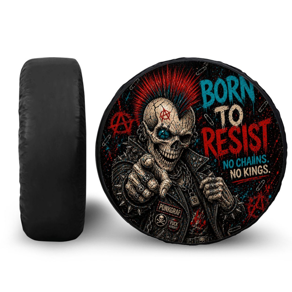 Punkgraf Reserveradabdeckung Offroad SUV Ersatzrad Cover mit Punk Skull Motiv Reifenabdeckung