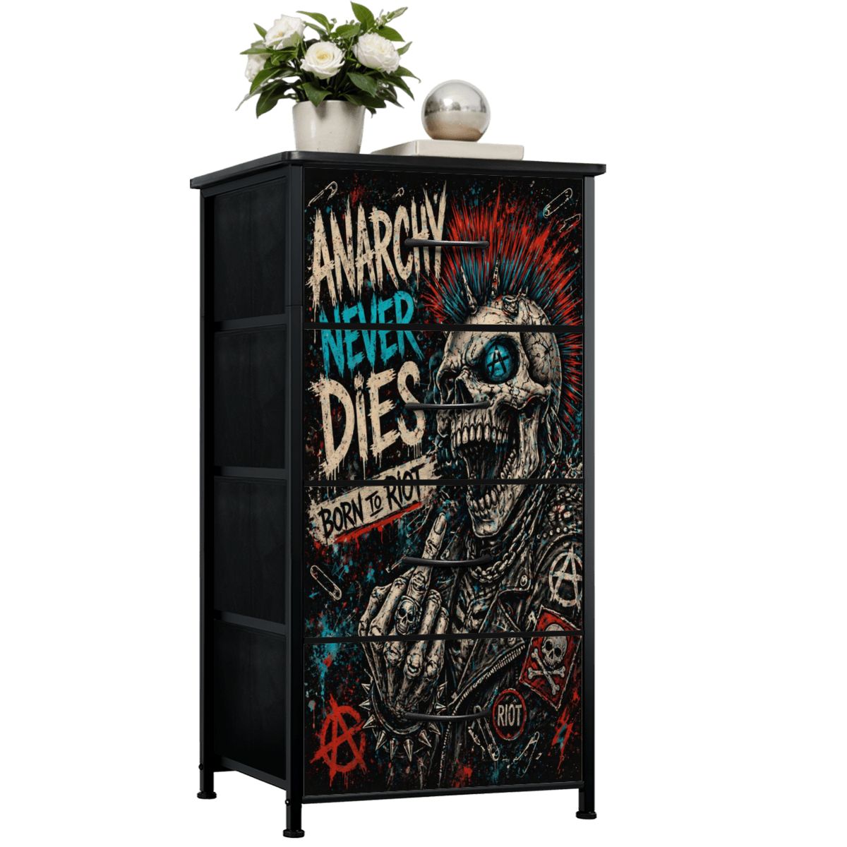 Punk Kommode Schubladenschrank ANARCHY NEVER DIES Designer Möbel, Born To Riot Dresser