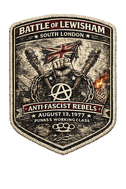Lewisham 1977 Punk Hoodie, Battle of Lewisham Revolt, Anti Faschismus Statement, Handmade AOP Hoodie South London Streetwear Vintage Protest