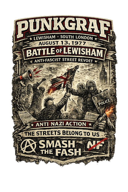 Lewisham 1977 Punk Hoodie, Battle of Lewisham Revolt, Anti Faschismus Statement, Handmade AOP Hoodie South London Streetwear Vintage Protest