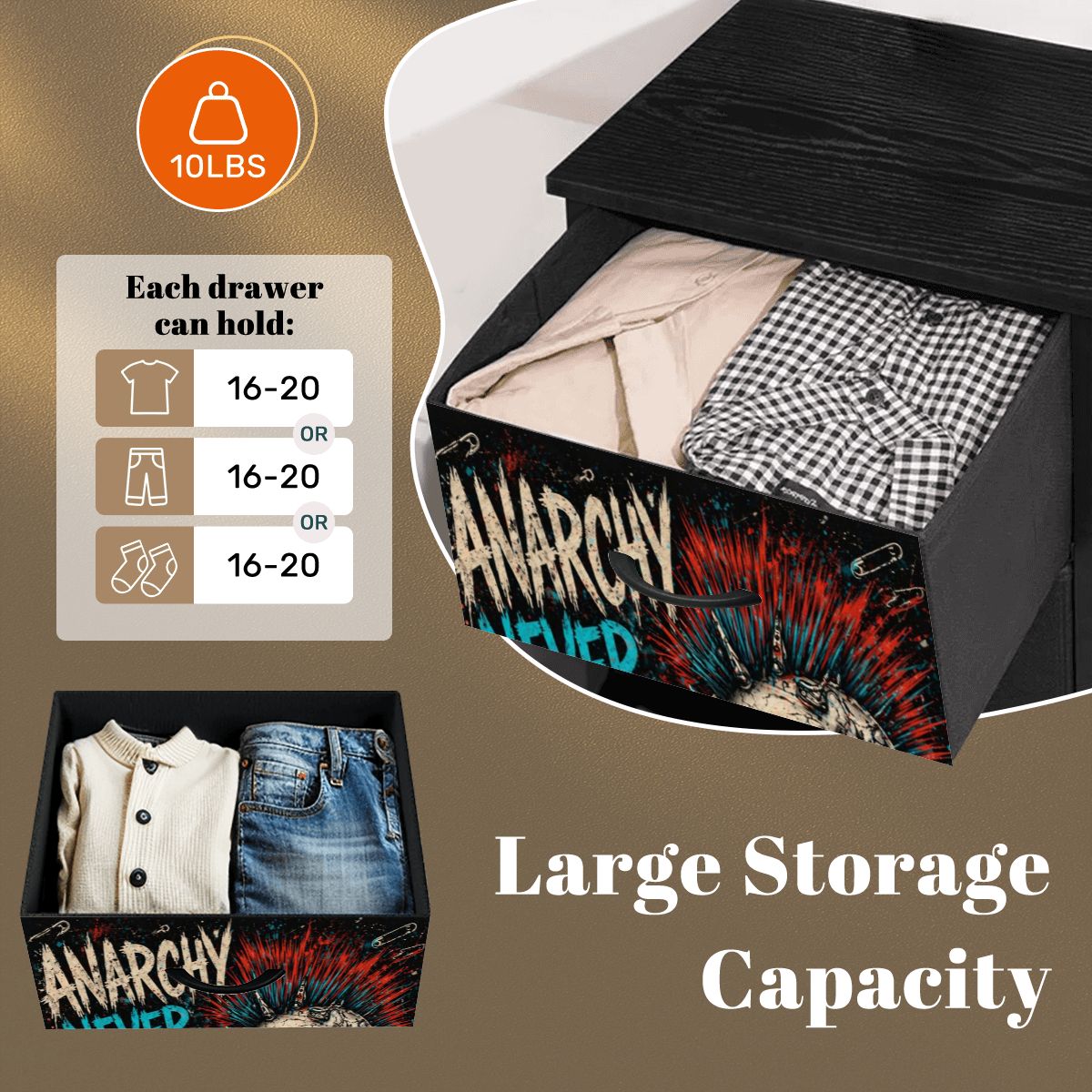 Punk Kommode Schubladenschrank ANARCHY NEVER DIES Designer Möbel, Born To Riot Dresser