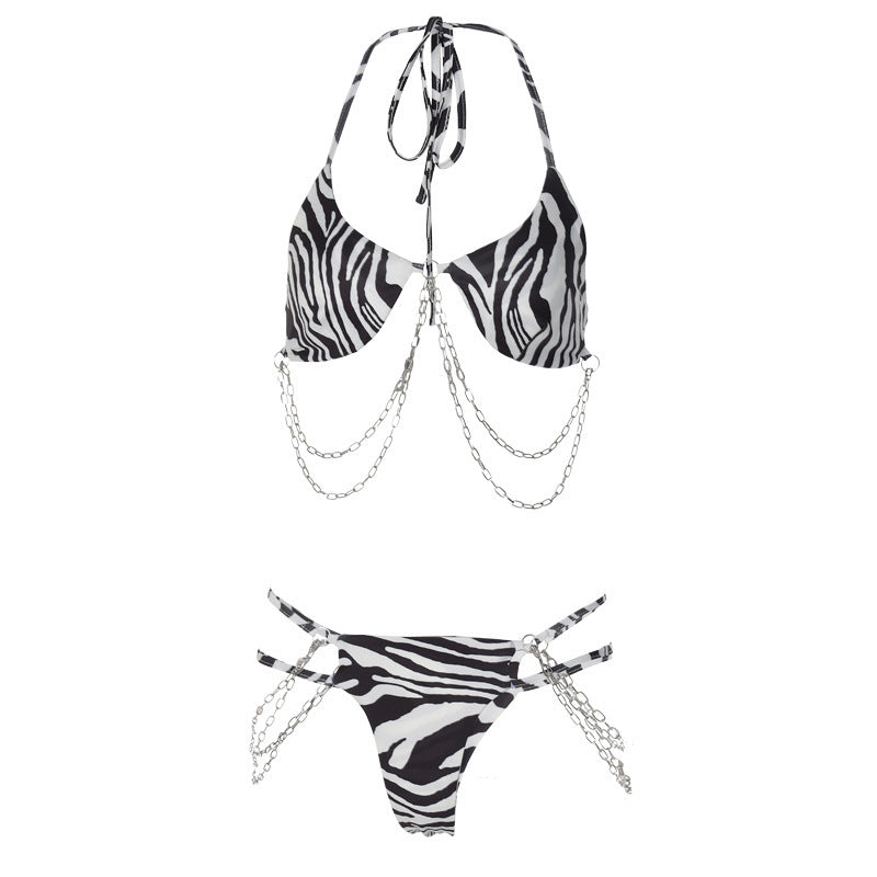 Muschibitch Sexy Ketten Bikini, Zebra Leopard Bikini, Animal Print Beachclub Swimwear