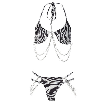 Muschibitch Sexy Ketten Bikini, Zebra Leopard Bikini, Animal Print Beachclub Swimwear