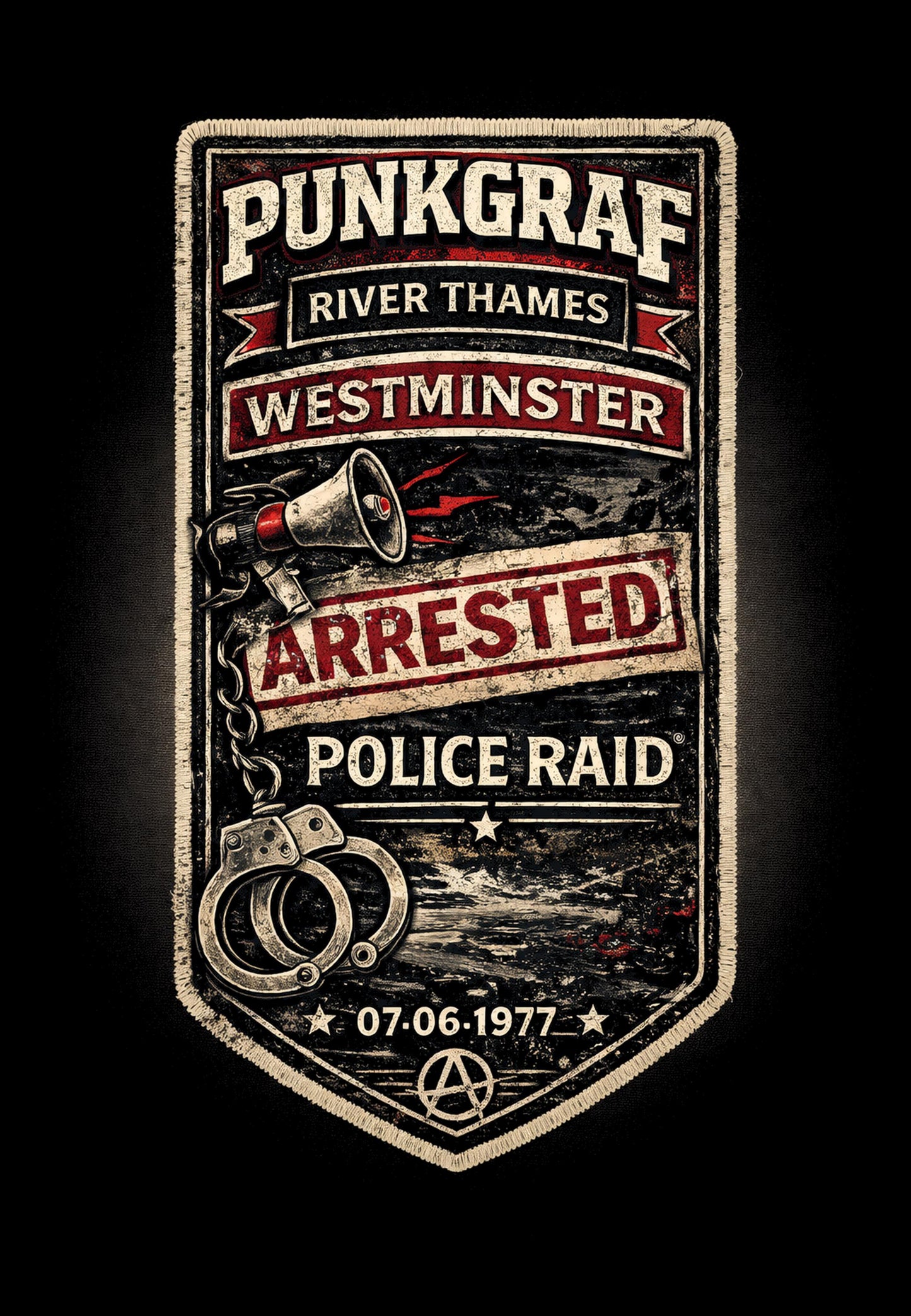 Punk Rock Shirt, Jubilee Boat Trip 1977, Westminster Thames Riot Sex Pistols – AOP T-Shirt Vintage Punk Poster Look by Punkgraf