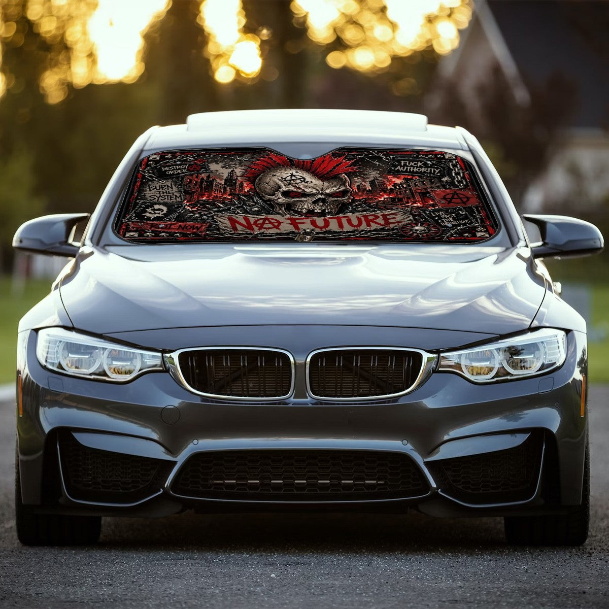 Punk Auto Sonnenschutz, Punkgraf Sonnenblende, No Future Frontscheibenblende, Gothic Auto Deko, Windschutzscheiben Sonnenschutz